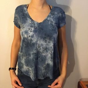 Blue Floral Tie-Dye Top